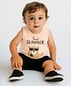 Nautinati Cotton Knit Sleeveless Sweet Summer Text Printed Tee & Shorts Set - Baby Pink & Black