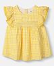 Nautinati Cotton Knit Sleeveless Checked Frill & Smock Detailed Peplum Top - Yellow