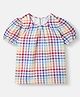 Nautinati Knit Half Puffed Sleeves Checked Top - Multi Colour
