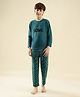 Lil Tomatoes Cotton Knit Full Sleeves Howl Text Printed Night Suit Set - Teal