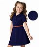 Hola Bonita Knit Half Sleeves Textured Fabric Solid Shirt Dress With Belt - Navy Blue