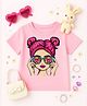 Luke and Lilly Cotton Knit Half Sleeves Cute Girl Printed Tee - Pink