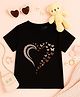 Luke and Lilly Cotton Knit Half Sleeves Heart & Butterfly Printed Tee - Black