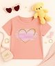 Luke and Lilly Cotton Knit Half Sleeves Heart Printed Tee -Biege