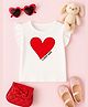 Luke and Lilly Cotton Knit Half Frill Sleeves I Love Mom Text & Heart Printed Top - White