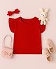 Luke and Lilly Cotton Knit Half Frill Sleeves Solid Top - Red