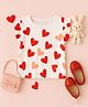 Luke and Lilly Cotton Knit Half Frill Sleeves Hearts Printed Top - White