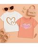 Luke and Lilly Cotton Knit Pack Of 2 Half Sleeves Hearts Printed Tees - White & Beige