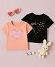 Luke and Lilly Cotton Knit Pack Of 2 Half Sleeves Hearts & Butterflies Printed Tees - Black & Beige