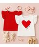 Luke and Lilly Cotton Knit Pack Of 2 Half Frill Sleeves Solid & Heart Printed Tops - White & Red