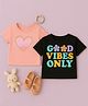 Luke and Lilly Cotton Knit Pack Of 2 Half Sleeves Good Vibes Only Text & Heart Printed Tees - Black & Beige