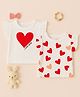 Luke and Lilly Cotton Knit Pack Of 2 Half Frill Sleeves I Love You Mom Text & Hearts Printed Tops - White