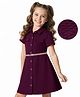 Hola Bonita Knit Half Sleeves Textured Fabric Solid Shirt Dress With Belt - Wine