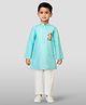 JBN Creation Cotton Woven Ganesh Chaturthi Theme Full Sleeves Lord Ganesha Printed Kurta Pyjama Set - Aqua Blue