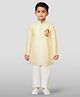 JBN Creation Cotton Woven Ganesh Chaturthi Theme Full Sleeves Lord Ganesha Printed Kurta Pyjama Set - Cream