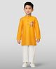 JBN Creation Cotton Woven Ganesh Chaturthi Theme Full Sleeves Lord Ganesha Printed Kurta Pyjama Set - Orange