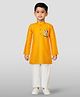 JBN Creation Cotton Woven Janmasthami Theme Full Sleeves Lord Krishna Printed Kurta Pyjama Set - Orange