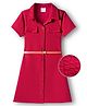 Hola Bonita Knit Half Sleeves Solid Colour Shirt Dress With Belt - Maroon