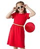 Hola Bonita Knit Half Sleeves  Solid Textured Fabric Dress with Belt & Pocket - Red
