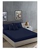 Klotthe Solid 400 TC Satin Fitted Super King Double Bedsheet with 2 Pillow Covers & 2 Cushion Covers - Navy Blue