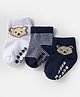 Cute Walk by Babyhug Knit Ankle Length Anti Bacterial Anti Skid Socks with Stripes & Animal Design Pack of 3 - White & Navy Blue