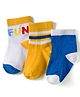 Cute Walk by Babyhug Knit Ankle Length Anti Bacterial Socks with Fun & Stripe Design Pack of 3 -Yellow  Blue & White