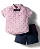 ToffyHouse Cotton Woven Half Sleeves Striped Shirt & Short Set with Bow & Applique - Navy Blue