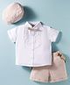 ToffyHouse Cotton Woven Half Sleeves Checks Shirt & Shorts Set with Bow Cap & Suspender - White & Beige