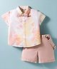 ToffyHouse Cotton Woven Half Sleeves Tie & Dye Shirt & Shorts Set with Bow & Suspender - Light Peach & Baby Pink