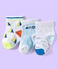 Cute Walk by Babyhug Knit Ankle Length Anti Bacterial Socks with Abstract & Ahoy Text Design Pack of 3 -Light Blue & White