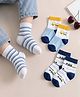 Cute Walk by Babyhug Knit Ankle Length Anti Bacterial Socks with Stripes & Vehicle Design Pack of 3 - White Navy Blue & Light Blue