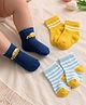 Cute Walk by Babyhug Knit Ankle Length Anti Bacterial Socks with Stripes & Vehicle Design Pack of 3 - Navy Blue & Light Blue