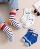 Cute Walk by Babyhug Knit Ankle Length Anti Bacterial Socks with Vehicle & Stripes Pack of 3 - White & Blue