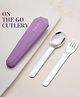 Theoni On-the-Go Stainless Steel Cutlery Set for Kids BPA Free, Dishwasher Safe Travel Spoon & Fork with Silicone Case Purple