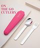 Theoni On-the-Go Stainless Steel Cutlery Set for Kids BPA Free, Dishwasher Safe Travel Spoon & Fork with Silicone Case Pink
