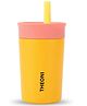 Theoni Kids Stainless Steel Insulated Tumbler with Silicon Straw & Cleaning Brush  355 ml Leak Proof, BPA Free, Travel Friendly - Orange