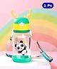 Bubble Trouble Plastic Deer Horn Shape Water Bottle With Straw & Strap BPA Free Non-Toxic, Anti-Leak With Cartoon Design Water Bottle For Kids, School, Home (600ml) - Green