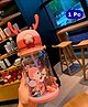 Bubble Trouble Plastic Deer Horn Shape Water Bottle With Straw & Strap BPA Free Non-Toxic, Anti-Leak With Cartoon Design Water Bottle For Kids, School, Home (600ml) - Pink