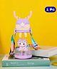 Bubble Trouble Plastic Deer Horn Shape Water Bottle With Straw & Strap BPA Free Non-Toxic, Anti-Leak With Cartoon Design Water Bottle For Kids, School, Home (600ml) - Purple