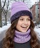 Pine Kids Knitted Solid Woollen Cap & Muffler Lilac - Diameter 20 cm