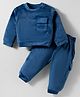 ToffyHouse Fleece Knit Full Sleeves Co-ord Solid Color Night Suit - Navy Blue