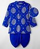 EARTHY TOUCH Single Jersey Knit Full Sleeves Kurta Dhoti Set with Motif Foil Print - Blue