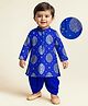 EARTHY TOUCH Single Jersey Knit Full Sleeves Kurta Dhoti Set with Motif Foil Print - Blue