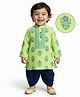 EARTHY TOUCH Single Jersey Knit Full Sleeves Kurta Dhoti Set With Floral Print - Light Green & Navy Blue