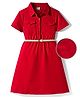 Hola Bonita Knit Half Sleeves Solid Textured Fabric Dress with Belt and Pocket - Red