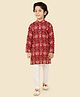little desi Cotton Woven Full Sleeves Ethnic Printed Kurta Pyjama Set - Red