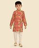 little desi Cotton Woven Full Sleeves Abstract Printed Kurta Pyjama Set - Red
