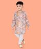little desi Cotton Woven Full Sleeves Floral Printed Kurta Pyjama Set - Beige