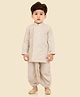 little desi Cotton Woven Full Sleeves Floral Embroidered & Sequins Embellished Dhoti Kurta Set - Cream