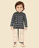 little desi Cotton Woven Full Sleeves Bandhani Designed Dhoti Kurta Set - Navy Blue